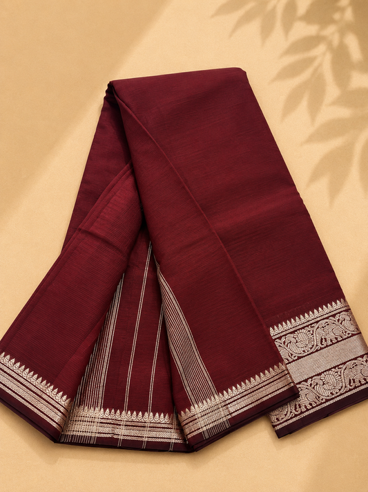 Mangalagiri Pattu Cotton Saree Deep Maroon
