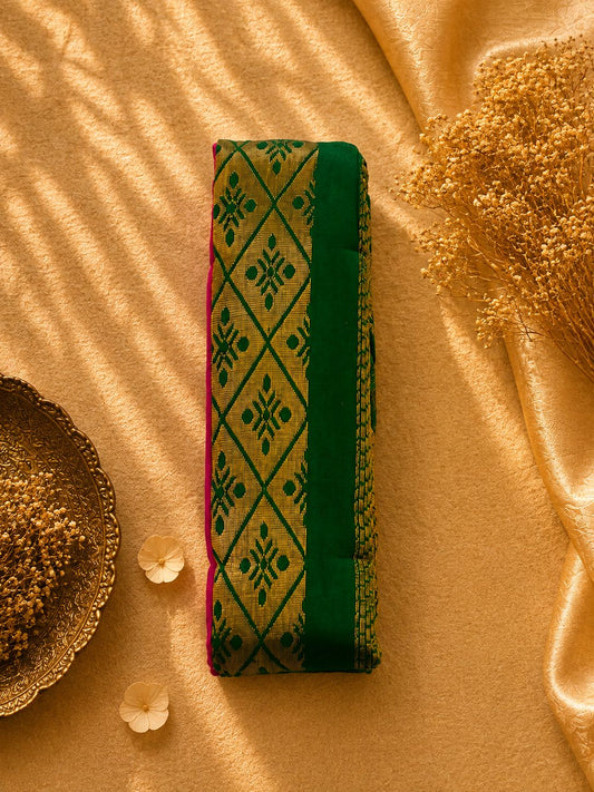 Pure Gadwal Cotton Saree – Rani Pink with Emerald Green Zari Border
